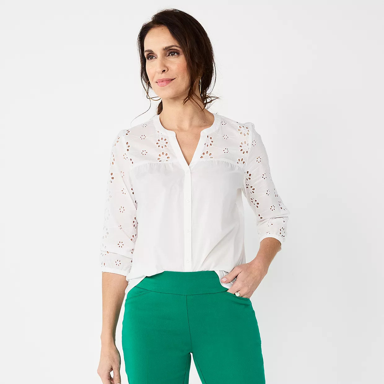 Women's Croft & Barrow® Eyelet Button Up Shirt | Kohl's
