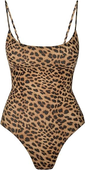 Narecte Sexy One Piece Bathing Suit for Women Tummy Control High Cut One Piece Swimsuit Womens Leopa | Amazon (US)
