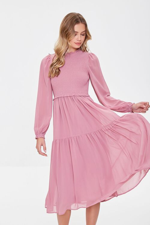 Smocked Peasant-Sleeve Dress | Forever 21 (US)