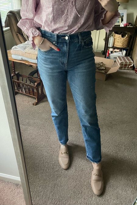 My new favorite jeans and they’re under $50!!! 
High waisted, true denim with a touch of stretch, full length, distressed at the hem. 
I’m 5’6” and wear a 2 regular 
.
Straight jeans mom jeans high waisted jeans American Eagle 

#LTKSeasonal #LTKfindsunder50 #LTKstyletip