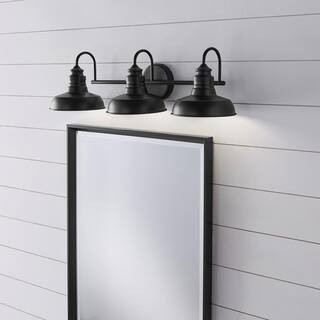 Hampton Bay Elmcroft 29 in. 3-Light Matte Black Vanity Light with Metal Shades HB3672-43 - The Ho... | The Home Depot