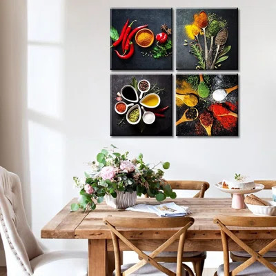 Kitchen Wall Decor Colorful Spices Seasoning Spoon Canvas Wall Art Vintage Painting Picture For Modern Home Dining Room Contemporary Artwork Decoratio | Wayfair North America