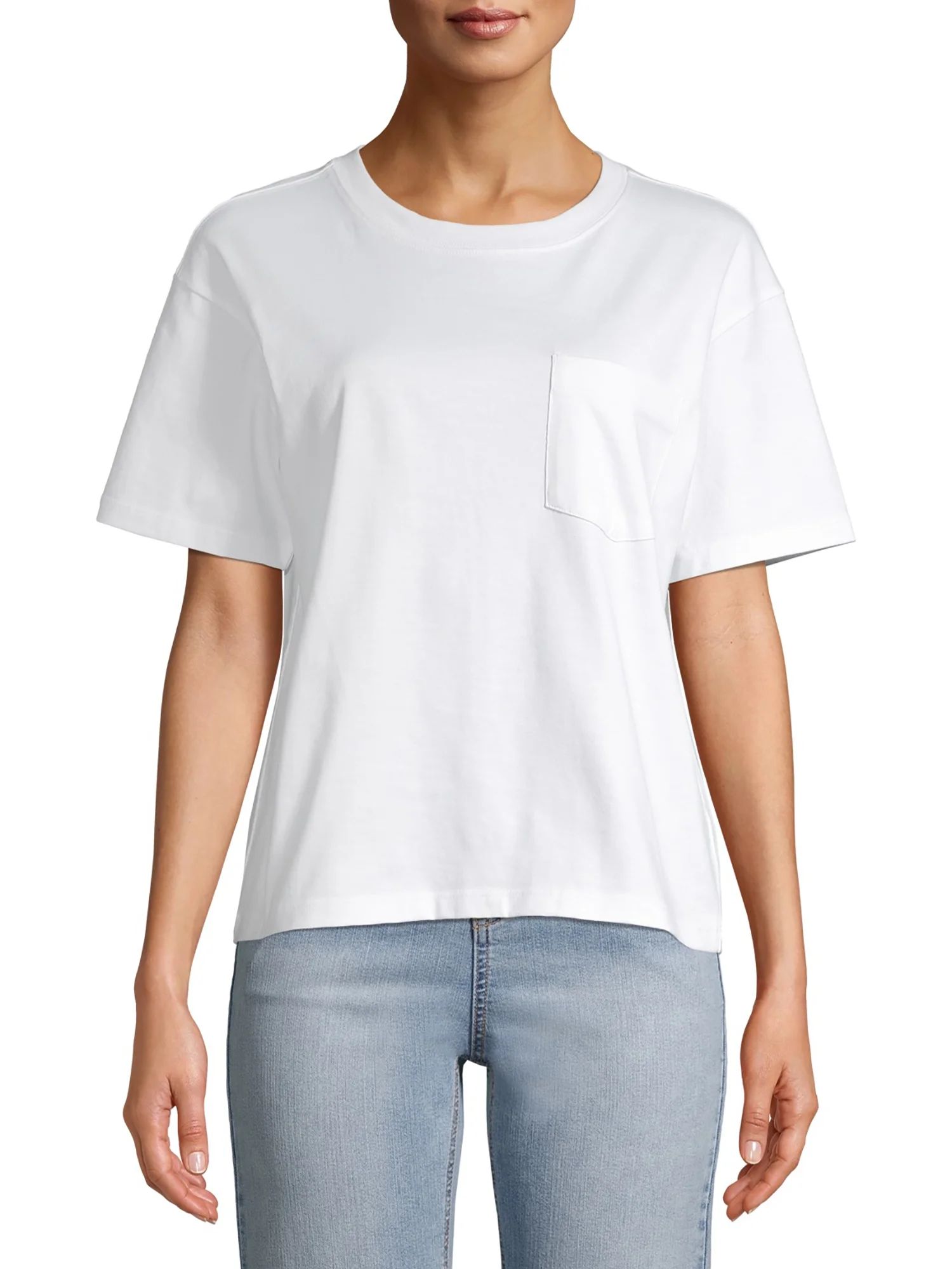 Time and Tru Women's Pima Cotton Boyfriend T-shirt, Solid | Walmart (US)