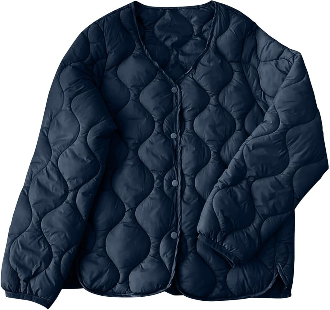 Women Oversized Quilted Jacket Zip Up Stand Collar Soft Lightweight Casual Fall Coat Relaxed Fit ... | Amazon (CA)