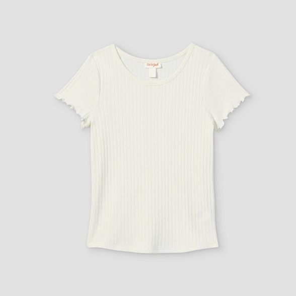 Girls' Rib-Knit Printed Short Sleeve Top - Cat & Jack™ | Target