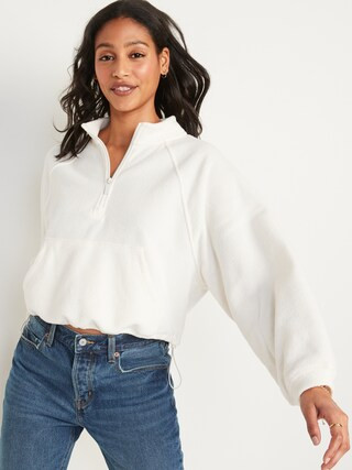 Long-Sleeve Half-Zip Oversized Textured Sweatshirt for Women | Old Navy (US)