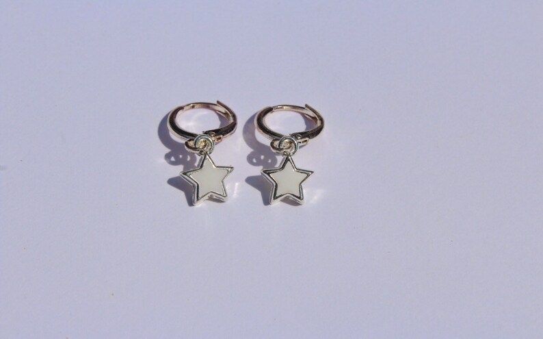 Silver Star Enamel Huggie Hoop Earrings | Etsy (US)