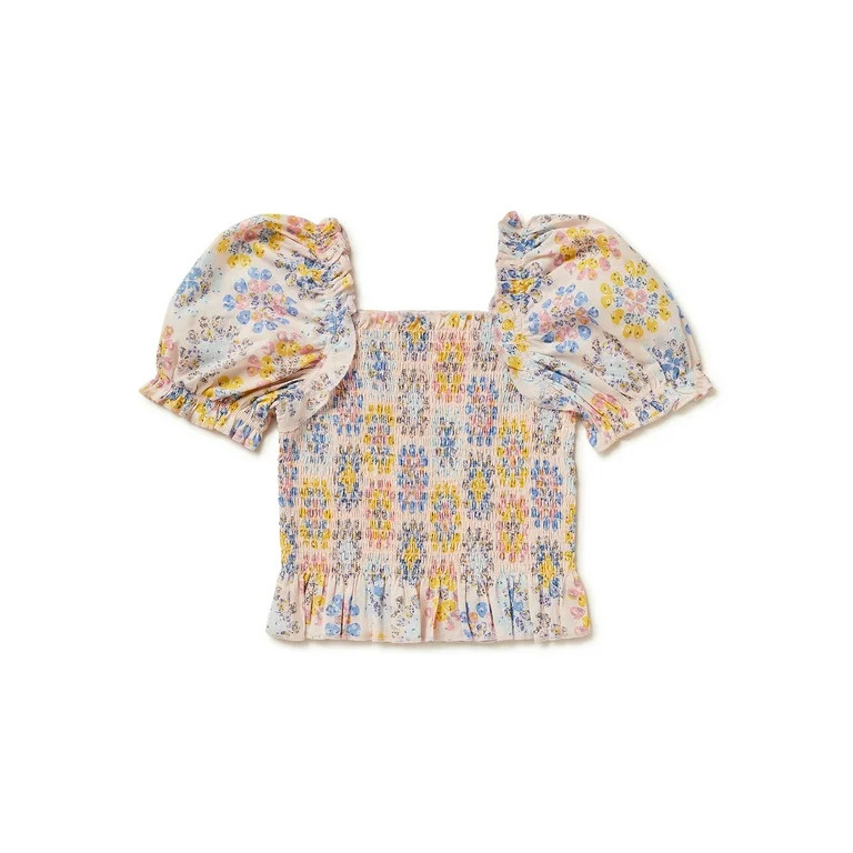 Wonder Nation Girls Smocked Top with Short Sleeves, Sizes 4-18 & Plus | Walmart (US)