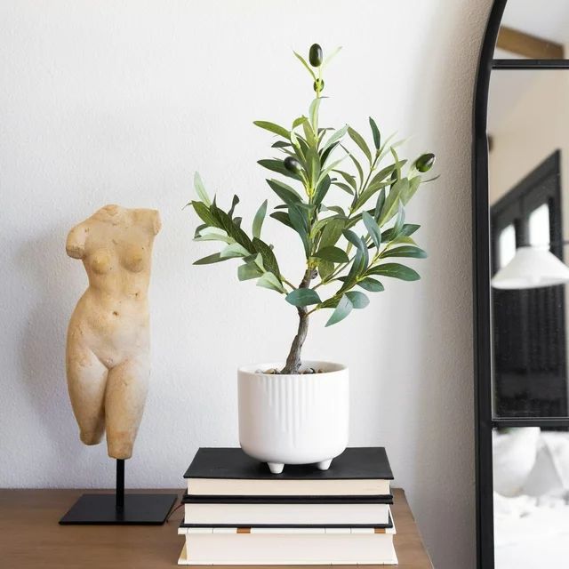 Flora Bunda 17" Artificial Olive Tree in Matte White Ceramic Footed Pot - Walmart.com | Walmart (US)