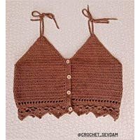 Brown Crochet Crop Top Handmade Bohemian Summer Bralette | Etsy (US)