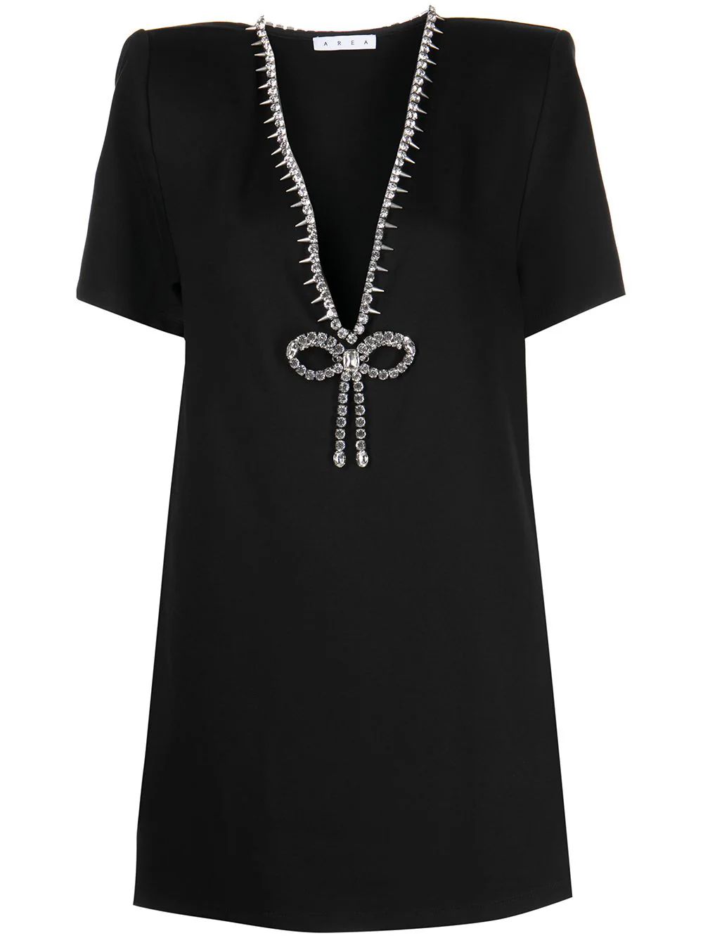 AREA Crystal Bow v-neck T-shirt Dress - Farfetch | Farfetch Global