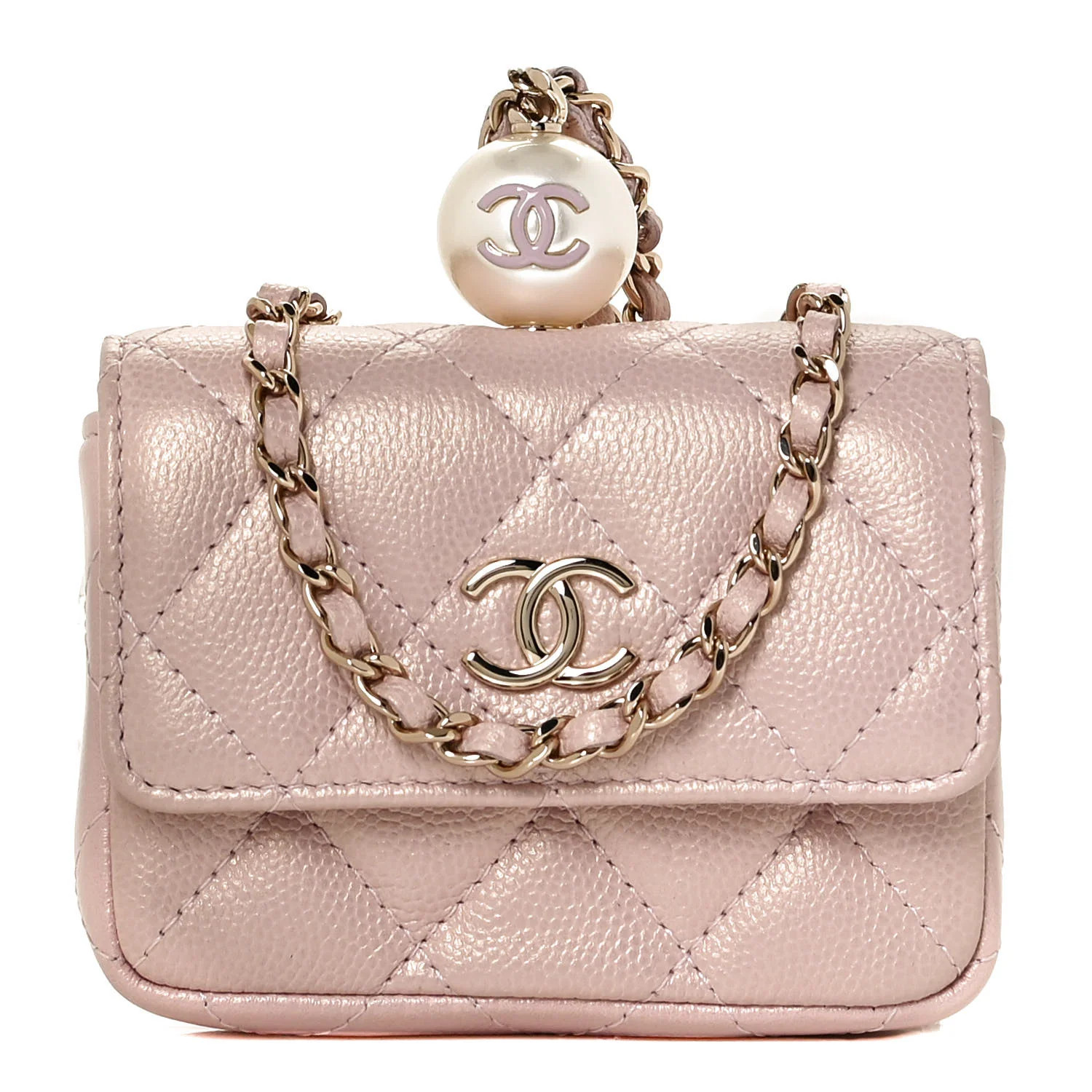 CHANEL Iridescent Caviar Quilted Pearl On Top Coin Purse With Chain Light Pink | FASHIONPHILE (US)
