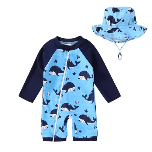 Amazon.com: YOUNGER TREE Baby Boys Swimsuit Toddler One Piece Zipper Bathing Suit Long Sleeve Ras... | Amazon (US)