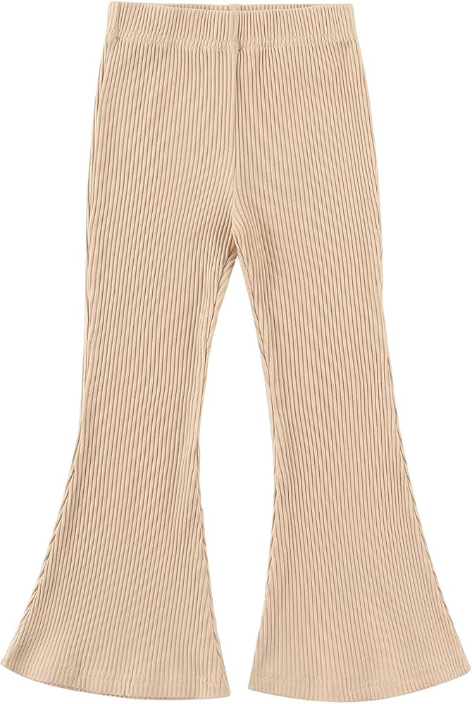 Noomelfish Girls Ribbed Flared Pants Cotton Ruffle Leggings Bell Bottoms (4-12 Years) | Amazon (US)