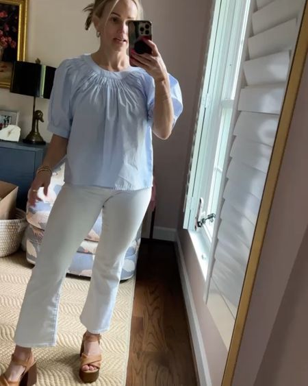Fun summer blouse - a little too big on my frame, but would look great on someone with a different frame. This is a size small. My white jeans are on sale from Madewell (copy promo code below) and fit TTS. 

#LTKxMadewell #LTKSeasonal #LTKStyleTip