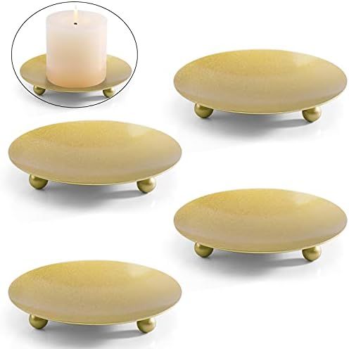 DEVI Gold Christmas Candle Holders for Pillar Candles 4 pcs,Pillar Candle Holders for Table, Thic... | Amazon (US)