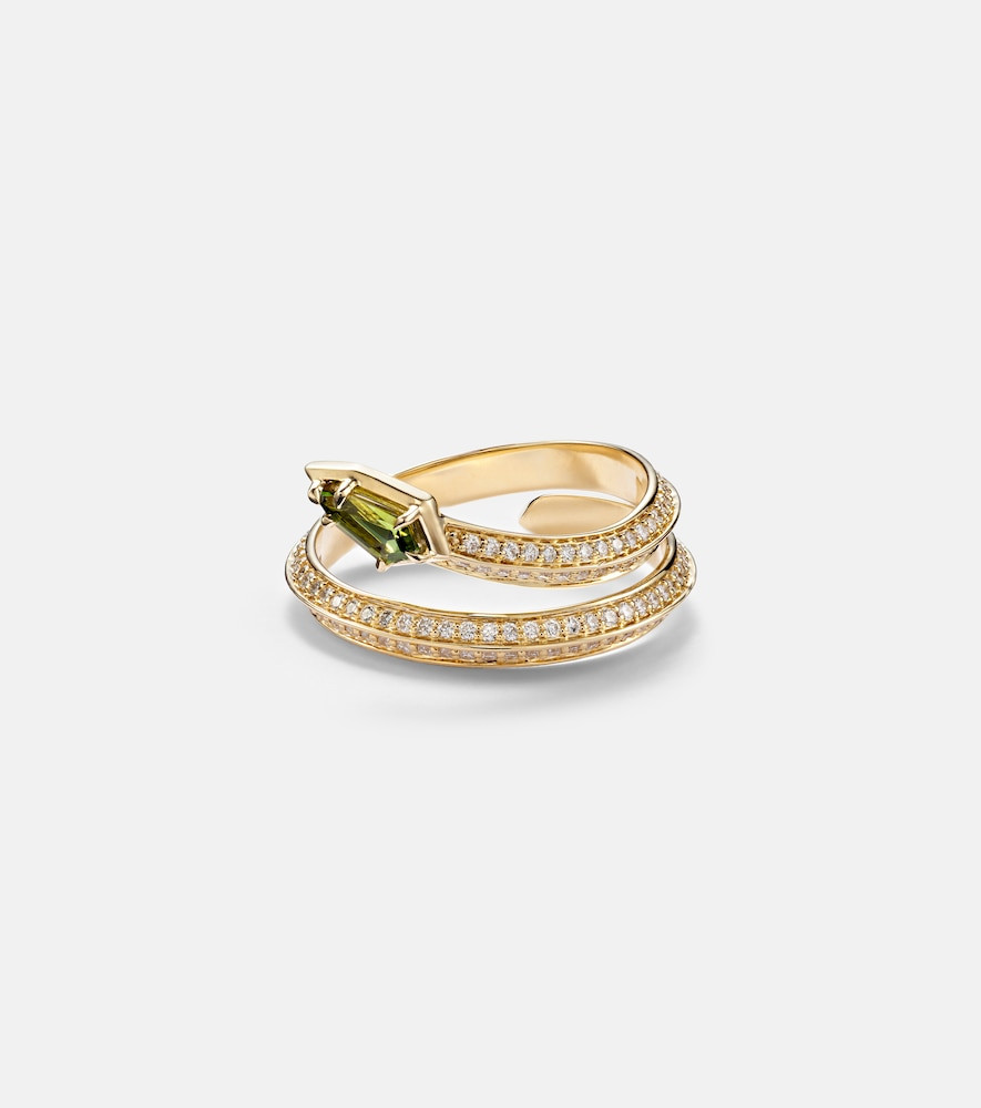 Stone and Strand Shield Serpent 14kt gold ring with diamonds and green tourmaline | Mytheresa (US/CA)