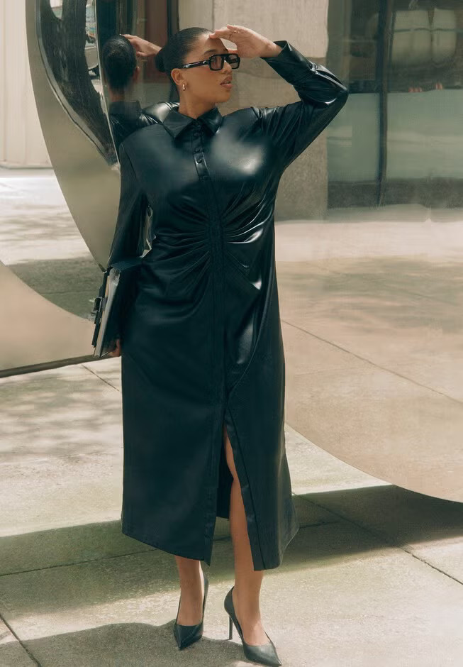 Faux Leather Shirt Dress | Eloquii