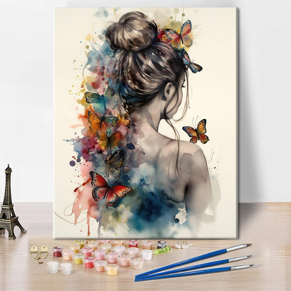 TUMOVO Acrylic Paint by Numbers Kit for Adults Woman with Butterflies | Amazon (US)