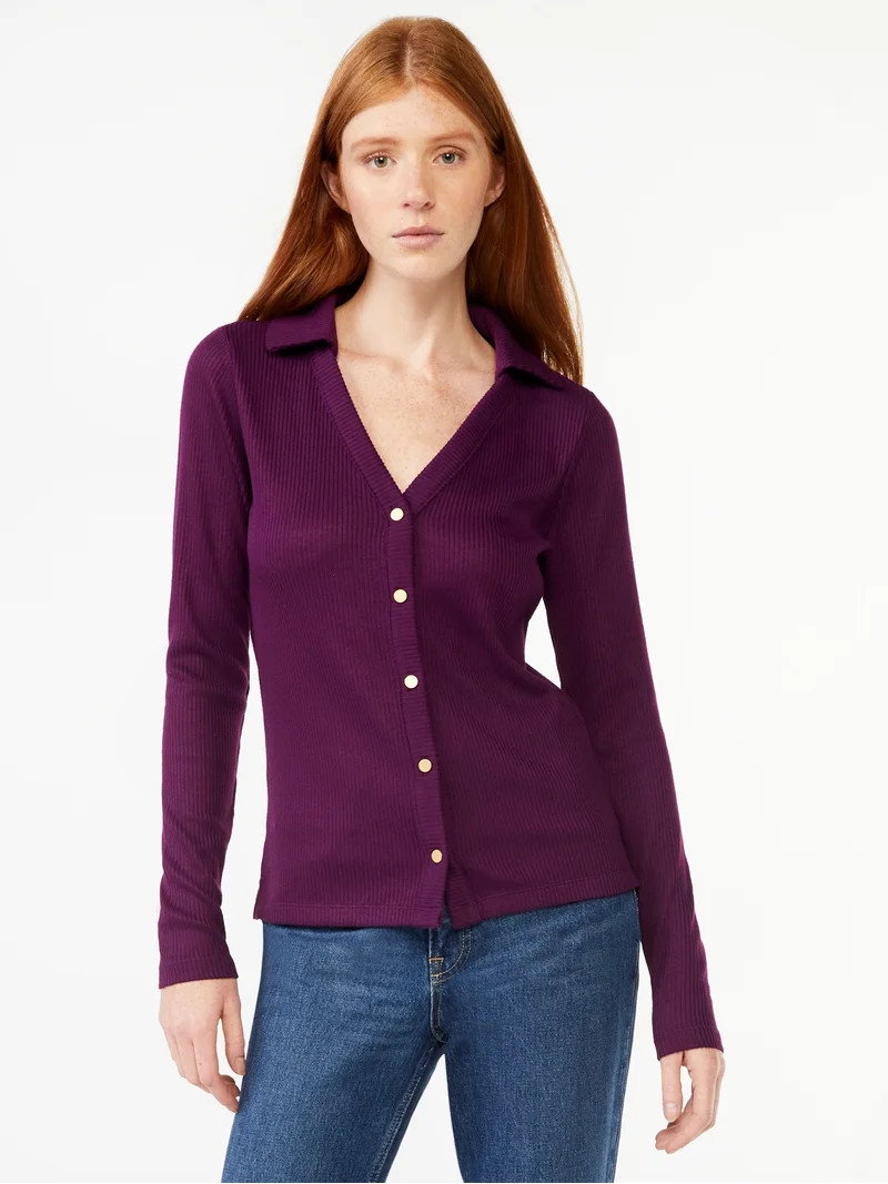 Free Assembly Women's Open V-Neck Collared Cardigan, Lightweight | Walmart (US)