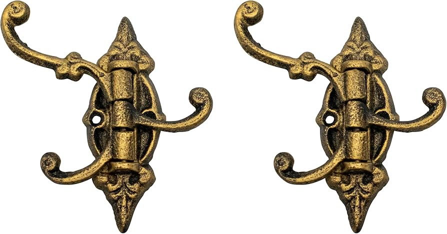 Stephanie Imports Set of 2 Rustic Cast Iron Swivel Wall Coat Hooks (Victorian Antique Gold) | Amazon (US)