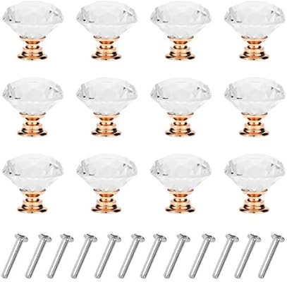 YourGift 12 Pack Drawer Knobs Diamond Shaped Crystal Glass 30mm Cabinet Knobs Pull Handles (Rose ... | Amazon (US)