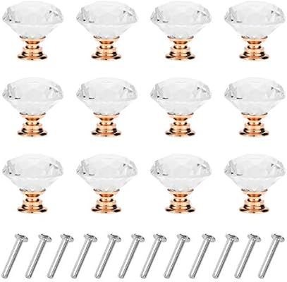 YourGift 12 Pack Drawer Knobs Diamond Shaped Crystal Glass 30mm Cabinet Knobs Pull Handles (Rose ... | Amazon (US)