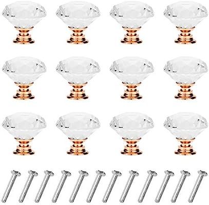 YourGift 12 Pack Drawer Knobs Diamond Shaped Crystal Glass 30mm Cabinet Knobs Pull Handles (Rose ... | Amazon (US)