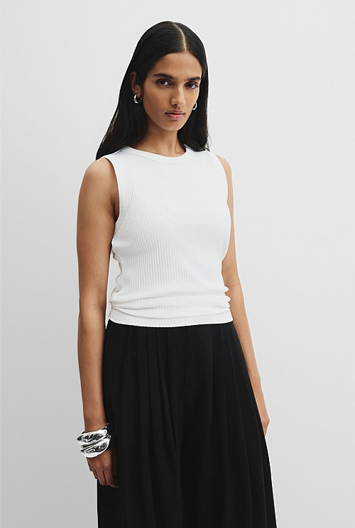 Australian Cotton Blend High Neck Rib Tank | Country Road