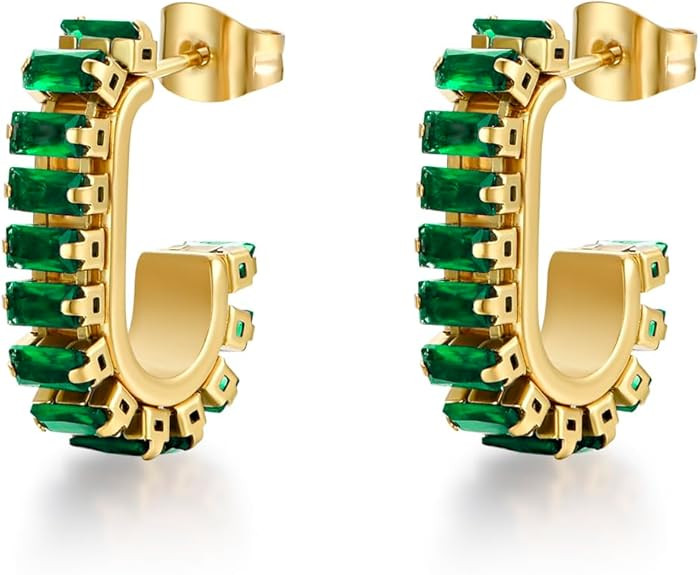 Gold Earrings for Women Girls,14K Gold Plated Hoop Earrings with 925 Sterling Silver Post Cubic Z... | Amazon (US)