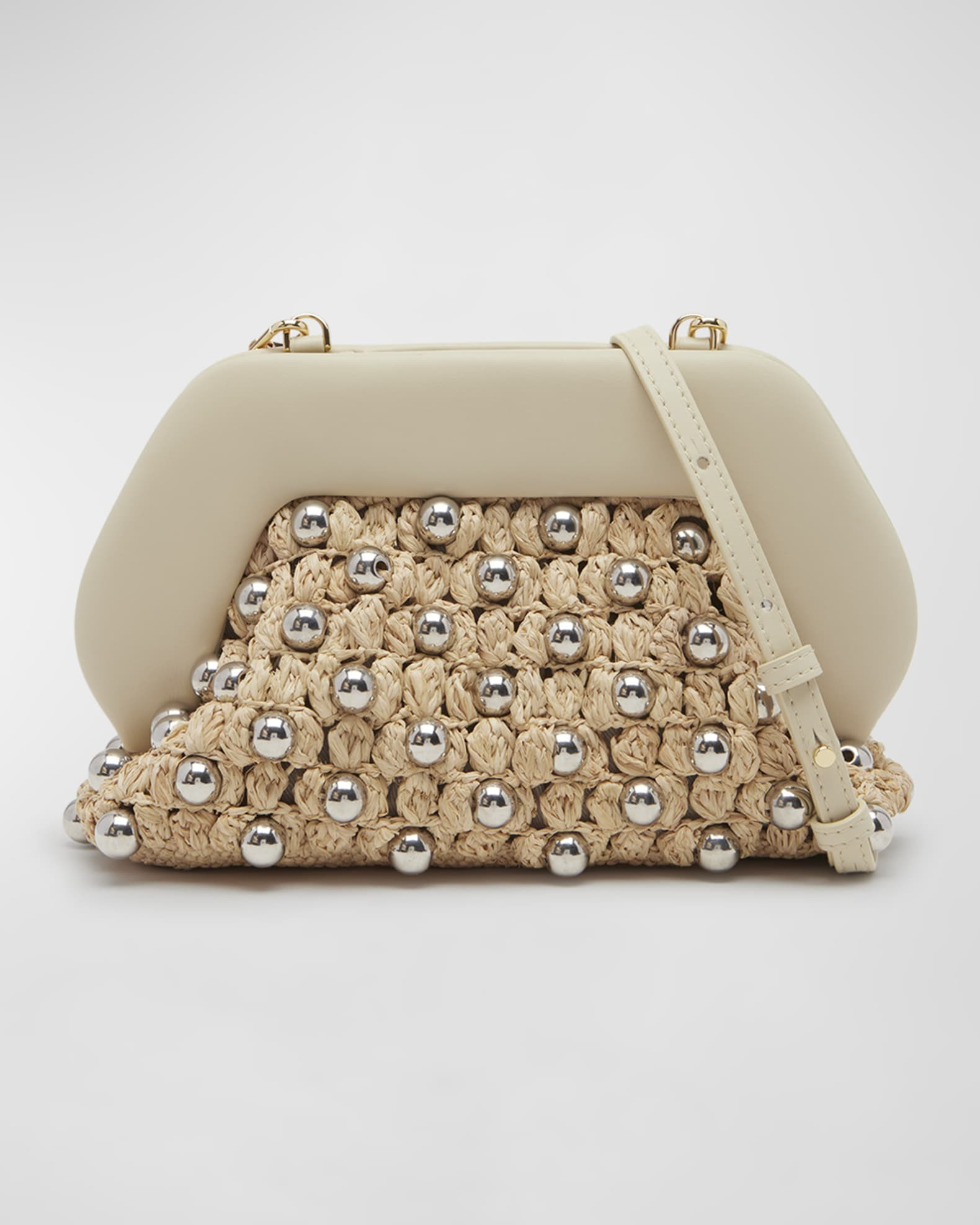 Tia Beaded Straw & Vegan Leather Clutch Bag | Neiman Marcus