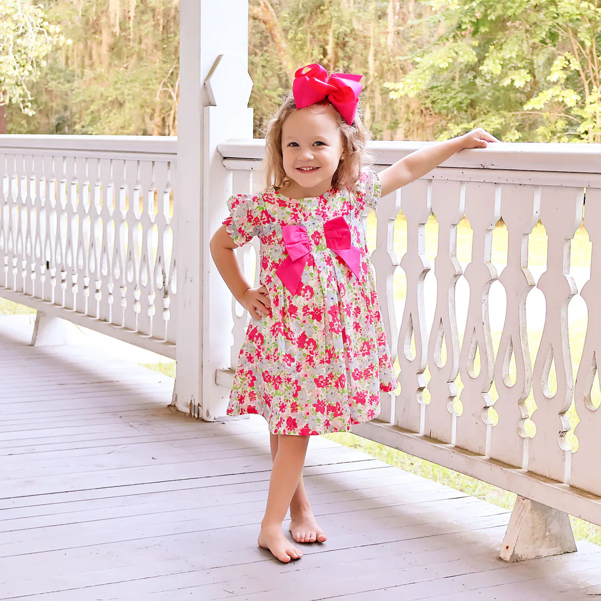 Pink Floral Center Front Bow Dress | Classic Whimsy