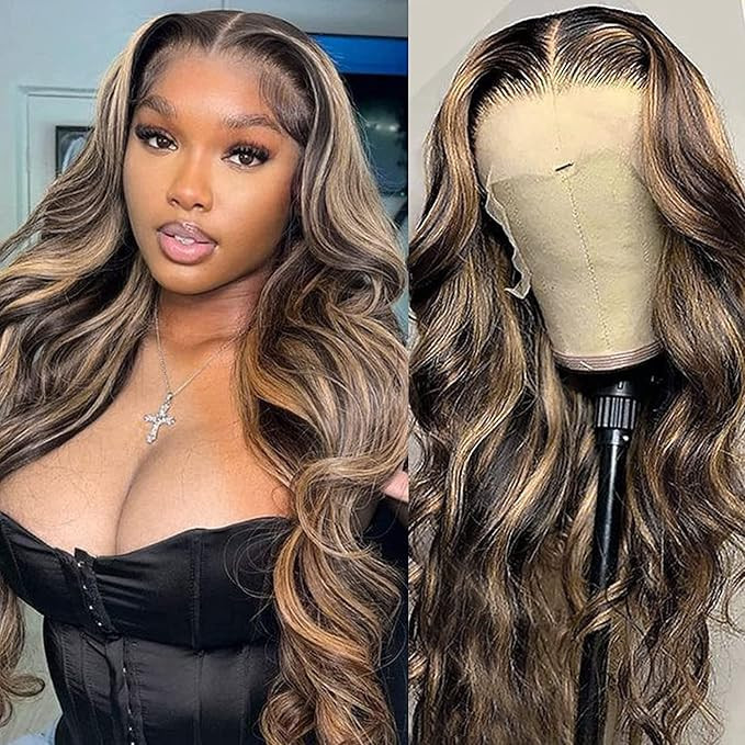 MEGALOOK Highlight Ombre HD 13x4 Lace Front Wigs Human Hair Pre Plucked 200% Density Balayage Wig... | Amazon (US)