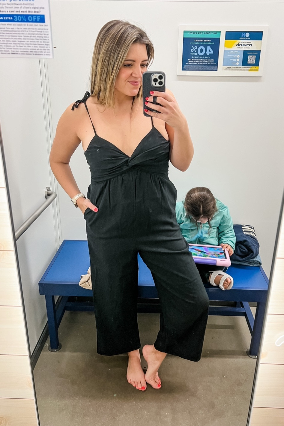 Old navy sale! 40% off everything. Black tie shoulder jumpsuit fits slightly large. In my true size medium. Not made for bustier ladies. @oldnavy #oldnavy

#LTKunder100 #LTKunder50 #LTKsalealert