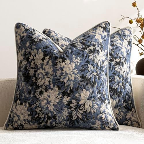 Pack of 2 Vintage Floral Throw Pillow Covers 18x18 Boho Farmhouse Accents Chenille Square Decorat... | Amazon (US)