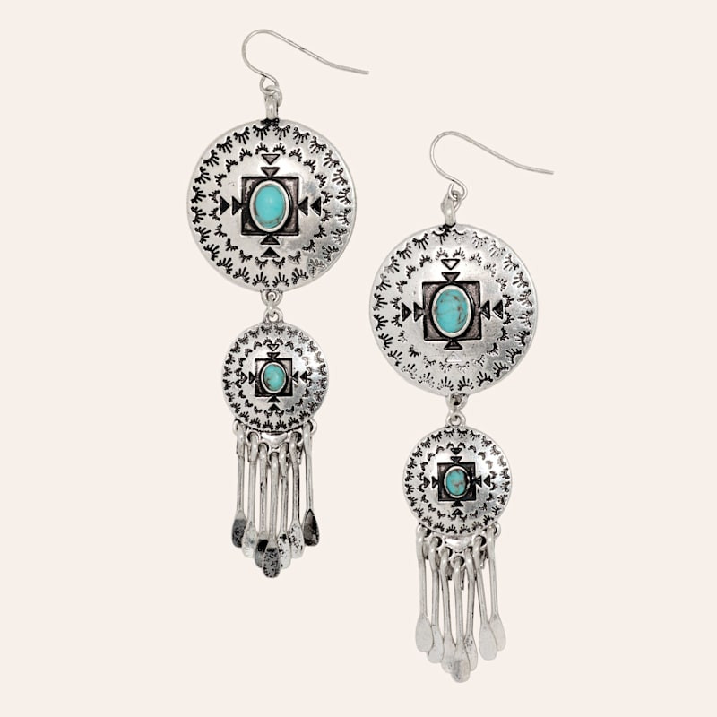 Justin Silver & Turquoise Double Concho Dangle Earrings | Cavender's