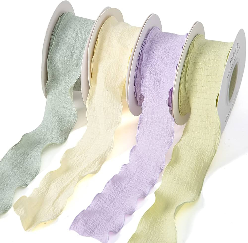 Ornales Chiffon Ribbon 1-1/2"x 10yd Cotton Texture Lotus Leaf Edge for Gift Wrapping Baking Deco... | Amazon (US)