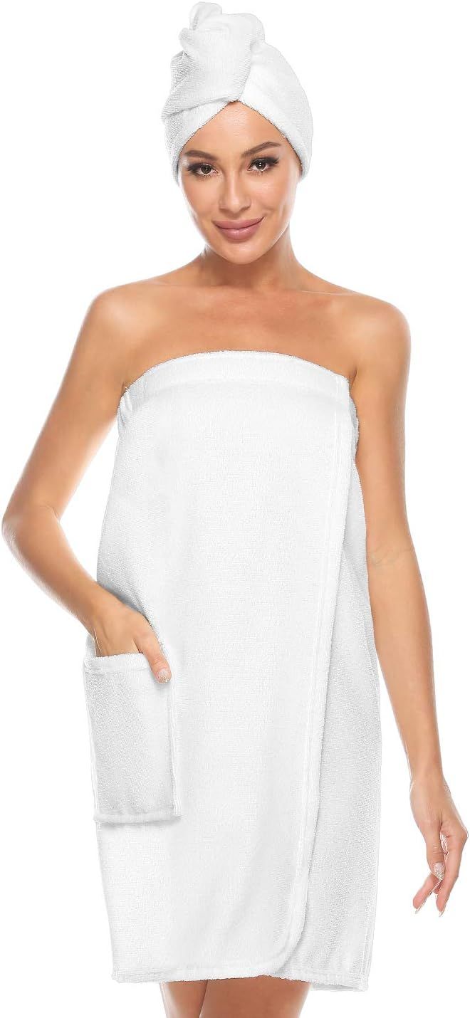 Kniffi Womens Wrap Towel Spa Wraps & Hair Towel Body Wrap Adjustable Closure Bathrobe | Amazon (US)