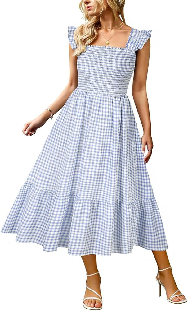 RITERA Plus Size Dress Women Summer Sleeveless Square Neck Smocked Ruffle Strap Midi Beach Sundre... | Amazon (US)