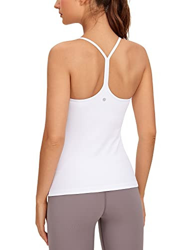 CRZ YOGA Butterluxe Womens Racerback Tank Top with Built in Bra - Spaghetti Thin Strap Padded Workout Slim Yoga Camisole White Large | Amazon (US)