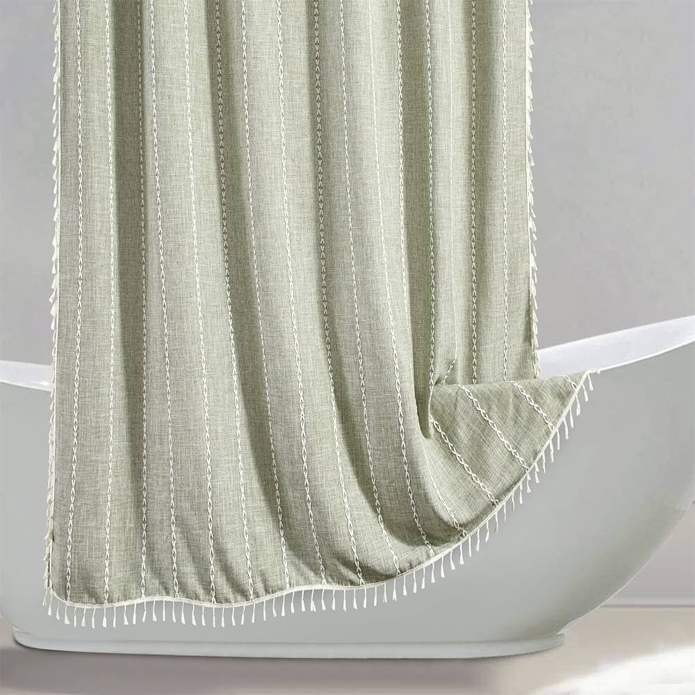 RoomTalks Sage Green Modern Farmhouse Shower Curtain with Tassels, Country Cottage Bathroom Decor... | Amazon (US)