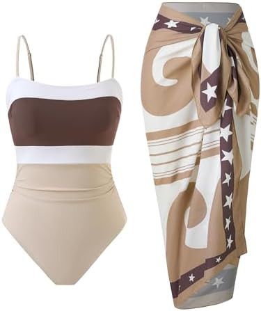 Women’s One Piece Swimsuit with Cover Up Set Skirt Retro 2 Piece Bathing Suit Swimwear | Amazon (US)