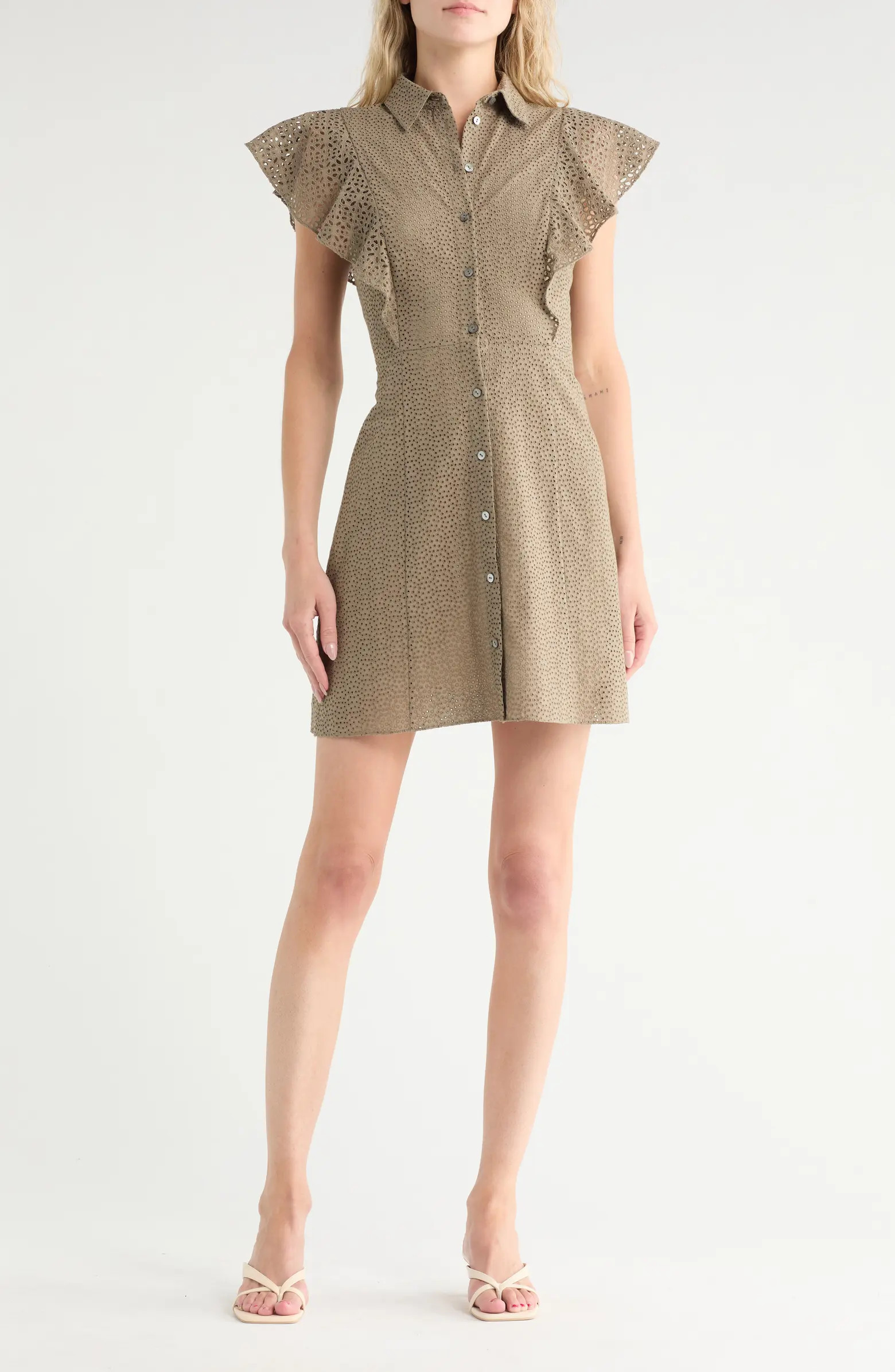 Theory Nova Ruffled Button Front Eyelet Minidress | Nordstromrack | Nordstrom Rack