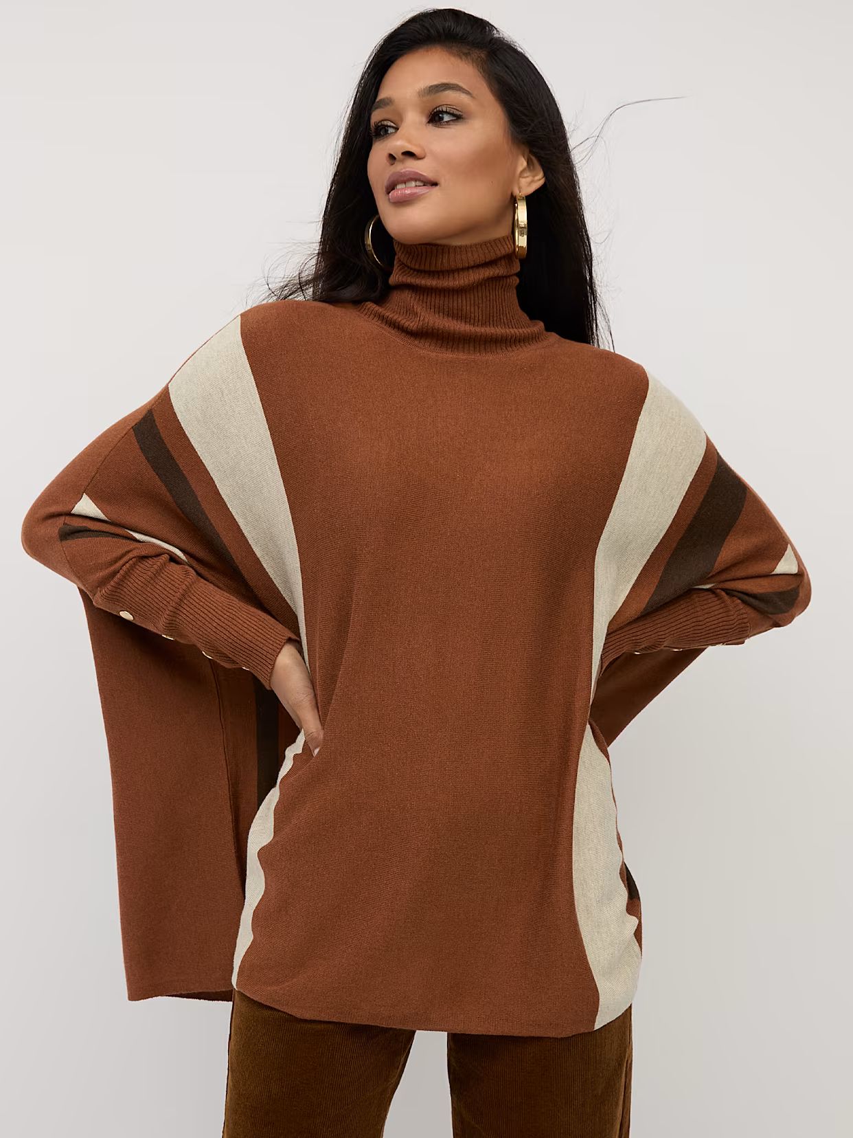 Striped Turtleneck Poncho - New York & Company | New York & Company