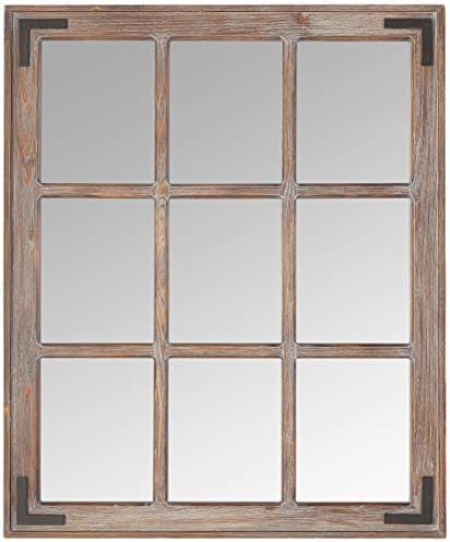 Amazon Brand – Stone & Beam Vintage Wooden 9-Grid Wall Mirror, 34.75"H, Dark Stain | Amazon (US)