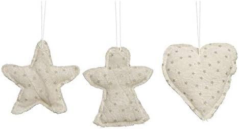 Creative Co-op Star Angel Heart Winter White 5 inch Cotton Fabric Christmas Ornaments Set of 3 | Amazon (US)