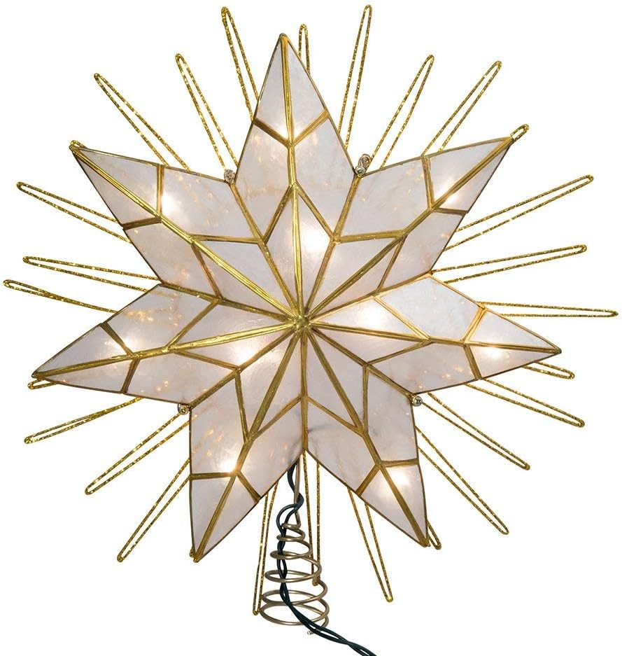 Kurt Adler ZPTUL3065SP 7-Point Natural Capiz Star Lighted Treetop (12 Inches, Gold) | Amazon (US)