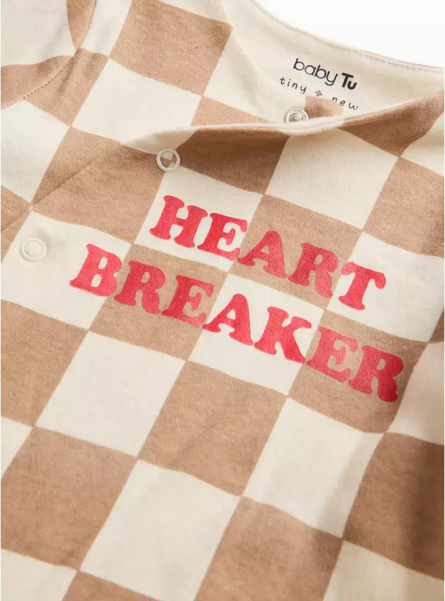 Heartbreaker Beige Chequered Sleepsuit & Hat Set  6-9 months | Tu Clothing