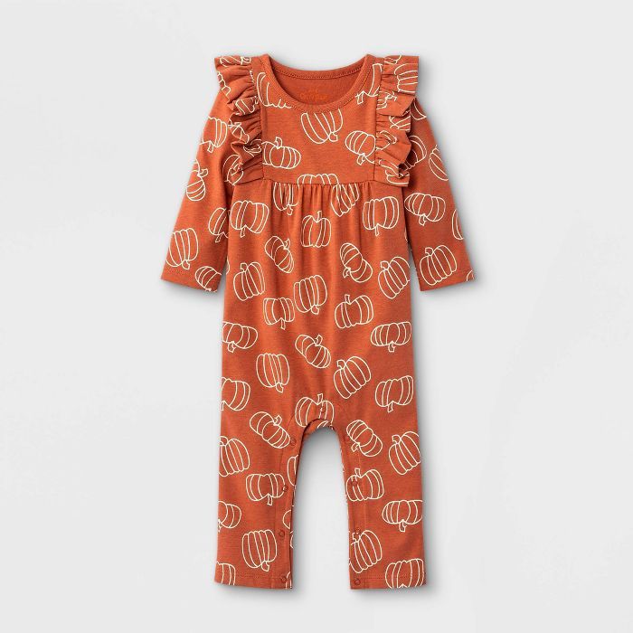 Baby Girls' Pumpkin Long Sleeve Romper - Cat & Jack™ Terracotta | Target