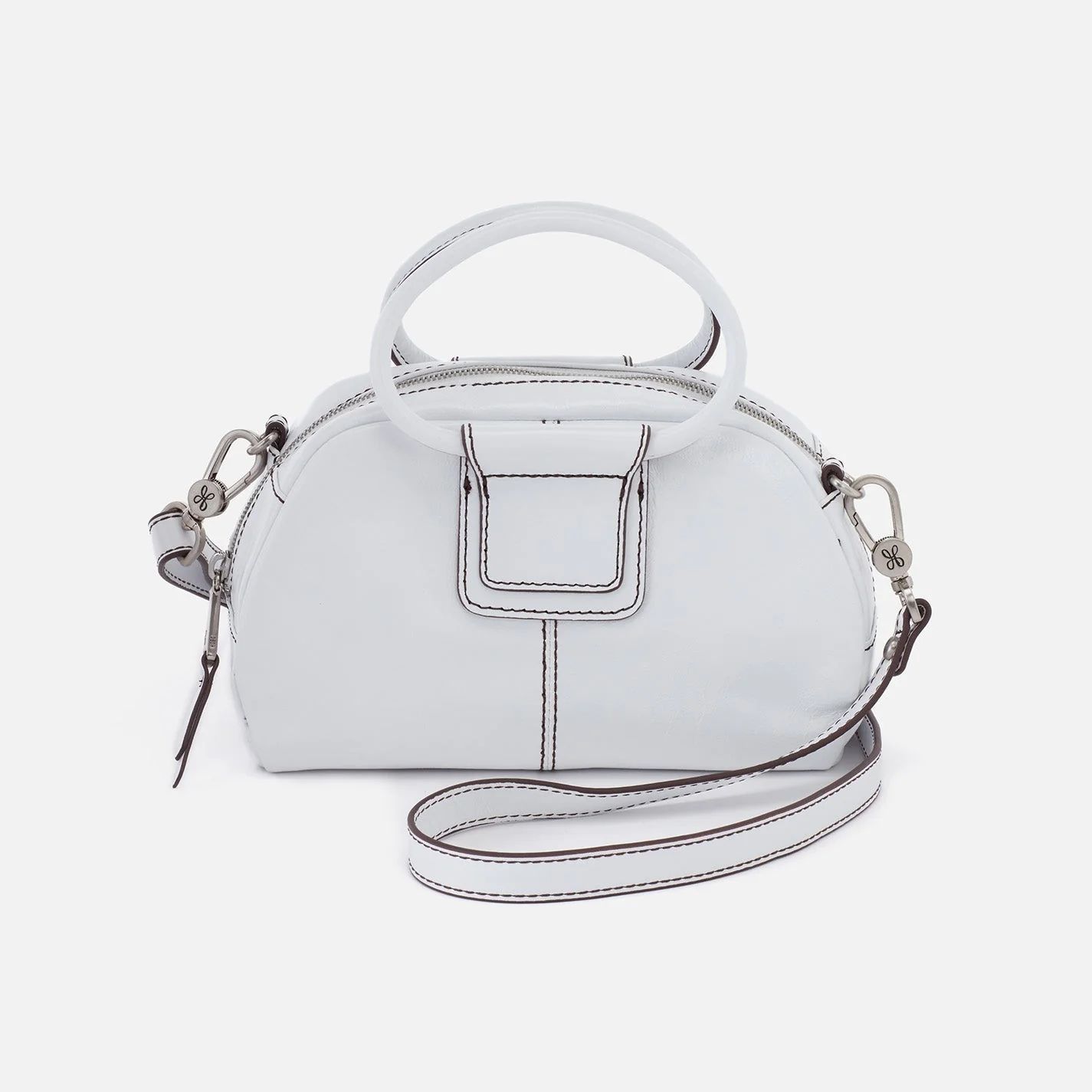 Sheila Small Mini Satchel in Polished Leather - Optic White | HOBO Bags